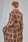long jacket in melange washed  cotton and linen canvas with big gauzed square motif - ALEKSANDR MANAMIS 