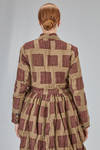 long jacket in melange washed  cotton and linen canvas with big gauzed square motif - ALEKSANDR MANAMIS 