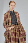 long jacket in melange washed  cotton and linen canvas with big gauzed square motif - ALEKSANDR MANAMIS 