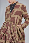 long jacket in melange washed  cotton and linen canvas with big gauzed square motif - ALEKSANDR MANAMIS 