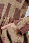 long jacket in melange washed  cotton and linen canvas with big gauzed square motif - ALEKSANDR MANAMIS 