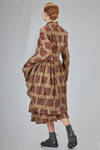 long jacket in melange washed  cotton and linen canvas with big gauzed square motif - ALEKSANDR MANAMIS 