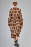 long jacket in melange washed  cotton and linen canvas with big gauzed square motif - ALEKSANDR MANAMIS 