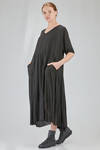 longuette dress, wide and asymmetric, in light and embossed viscose and cotton canvas - ATELIER SUPPAN 