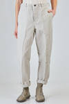 pantalone morbido in tela fiammata e lavata di lino e cotone con sottili righe verticali - FORME D' EXPRESSION 