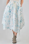 under the knee skirt, wide, in washed cotton parachute with floral print - FORME D' EXPRESSION 