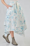 under the knee skirt, wide, in washed cotton parachute with floral print - FORME D' EXPRESSION 