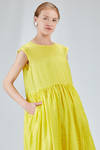 longuette dress, wide, in washed silk crêpe de chine, half slip in ramie - MANUELLE GUIBAL 