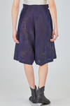 under the knee skirt-trousers, wide, in washed silk mulberry with shaded motif - MIAORAN 