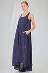 long dress, wide and flared, in washed silk mulberry with shaded motif - MIAORAN 