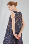 longuette dress, wide and asymmetric, in polyester froissé with horizontal stripes tone on tone and cotton patches - SHU MORIYAMA 