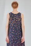 longuette dress, wide and asymmetric, in polyester froissé with horizontal stripes tone on tone and cotton patches - SHU MORIYAMA 
