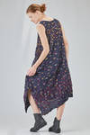 longuette dress, wide and asymmetric, in polyester froissé with horizontal stripes tone on tone and cotton patches - SHU MORIYAMA 