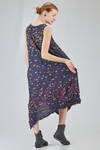 longuette dress, wide and asymmetric, in polyester froissé with horizontal stripes tone on tone and cotton patches - SHU MORIYAMA 