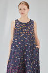 longuette dress, wide and asymmetric, in polyester froissé with horizontal stripes tone on tone and cotton patches - SHU MORIYAMA 