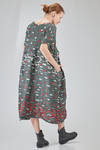 longuette dress, wide, in polyester froissé with horizontal stripes tone on tone and cotton patches - SHU MORIYAMA 