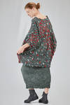 long and wide tunic in polyester froissé with diagonal stripes tone on tone and  cotton patches - SHU MORIYAMA 