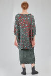 long and wide tunic in polyester froissé with diagonal stripes tone on tone and  cotton patches - SHU MORIYAMA 