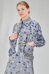 hip-lenght shirt-jacket, wide, in polyester froissé with horizontal stripes tone on tone and  cotton patches - SHU MORIYAMA 