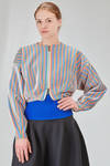 hip-lenght bomber jacket, wide, in multicolor striped recycled polyester knit - CFCL 