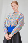 hip-lenght bomber jacket, wide, in multicolor striped recycled polyester knit - CFCL 