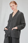long and wide jacket in flamed linen canvas - CINI 