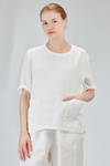 long and wide shirt in flamed and washed linen canvas - CINI 