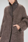 cappotto lungo e over, in maglia lavorata a pelliccia pettinata di lana, mohair, nylon, yak ed elastan - BOBOUTIC 
