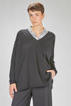 long and wide sweater in plain wool stitch - MANUELLE GUIBAL 