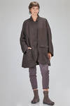 oversize overcoat-caban, knee length, in washed and melange linen, cotton and wool gauze - RUNDHOLZ 