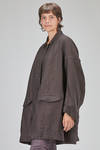 oversize overcoat-caban, knee length, in washed and melange linen, cotton and wool gauze - RUNDHOLZ 