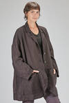 oversize overcoat-caban, knee length, in washed and melange linen, cotton and wool gauze - RUNDHOLZ 