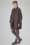 oversize overcoat-caban, knee length, in washed and melange linen, cotton and wool gauze - RUNDHOLZ 