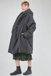over the knee coat, wide and flared, in matte wool and polyester canvas - SHU MORIYAMA 
