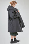 over the knee coat, wide and flared, in matte wool and polyester canvas - SHU MORIYAMA 