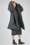 over the knee coat, wide and flared, in matte wool and polyester canvas - SHU MORIYAMA 