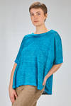 hip length t-shirt, wide, made of flamed overdyed linen knitfringed boundaries - AVANT TOI 