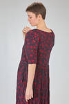 longuette dress, loose and fitted at the waist, made of silk and linen knit with melange floral inlays - BOBOUTIC 
