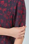 longuette dress, loose and fitted at the waist, made of silk and linen knit with melange floral inlays - BOBOUTIC 