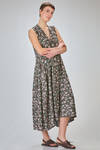 long and slim-fit dress in cotton, silk and linen knit with irregular flowers - BOBOUTIC 