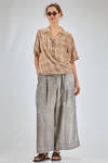 camicia ampia, al fianco, in madras a macchie di lino lavato, parti in cupro - ZIGGY CHEN 