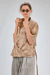 camicia ampia, al fianco, in madras a macchie di lino lavato, parti in cupro - ZIGGY CHEN 