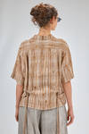camicia ampia, al fianco, in madras a macchie di lino lavato, parti in cupro - ZIGGY CHEN 
