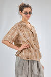 camicia ampia, al fianco, in madras a macchie di lino lavato, parti in cupro - ZIGGY CHEN 