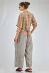 camicia ampia, al fianco, in madras a macchie di lino lavato, parti in cupro - ZIGGY CHEN 