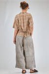 camicia ampia, al fianco, in madras a macchie di lino lavato, parti in cupro - ZIGGY CHEN 